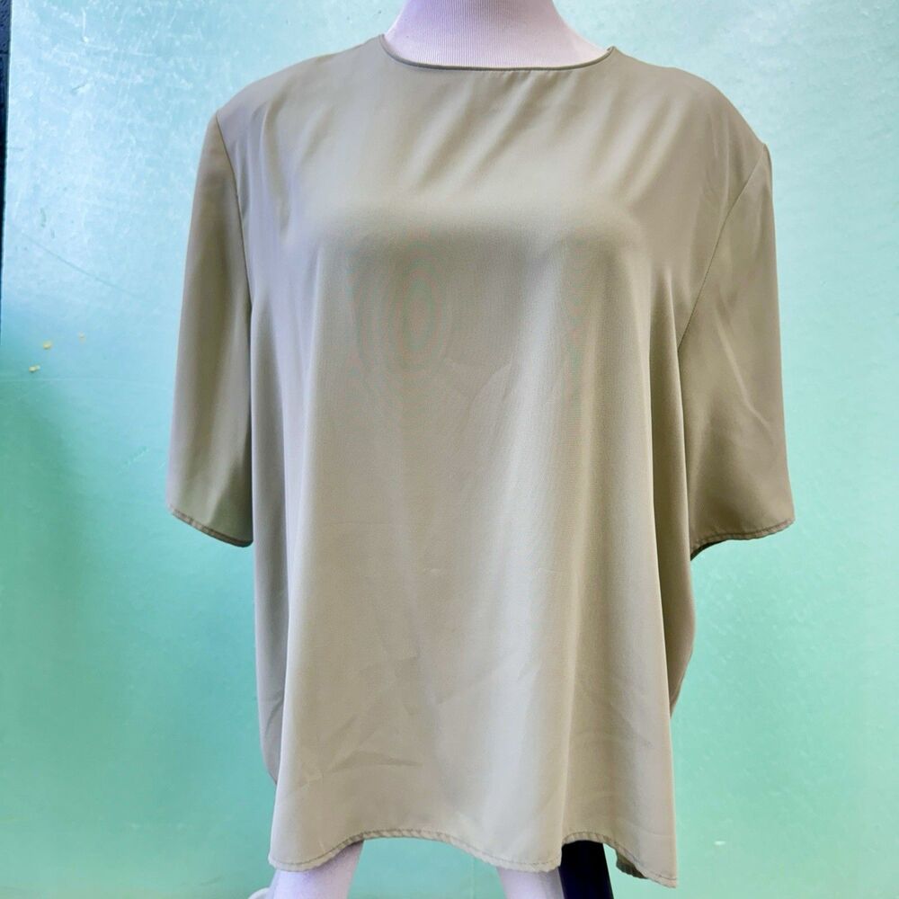 Dress Barn Sage Green 3/4 Sleeves Lined Pullover Blouse Size 3X Flowy Crew Neck